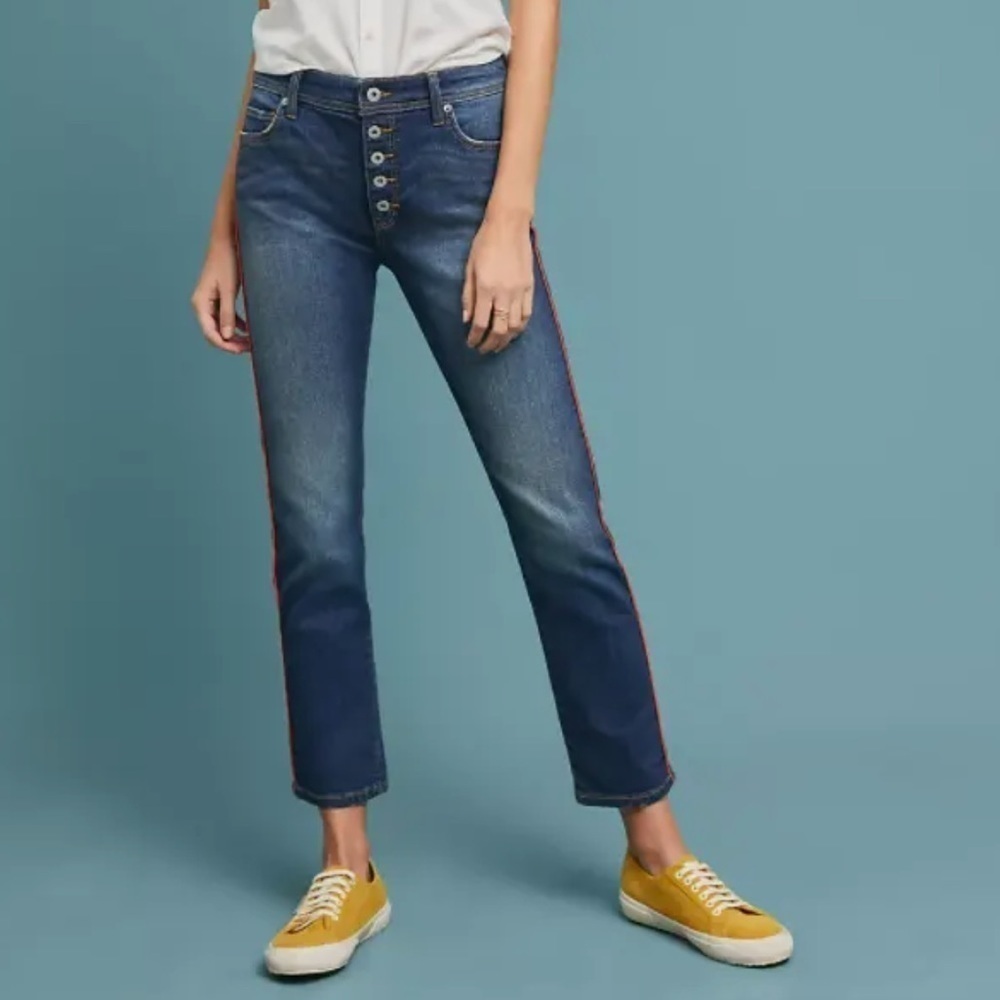 Anthro Pilcro and The Letterpress Relaxed Straight Blue High Rise Jeans Sz 25
